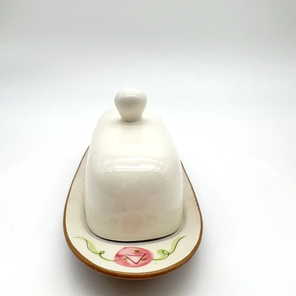 Stangl Pottery Carnival Butter Dish MCM Pink Green Black AS IS